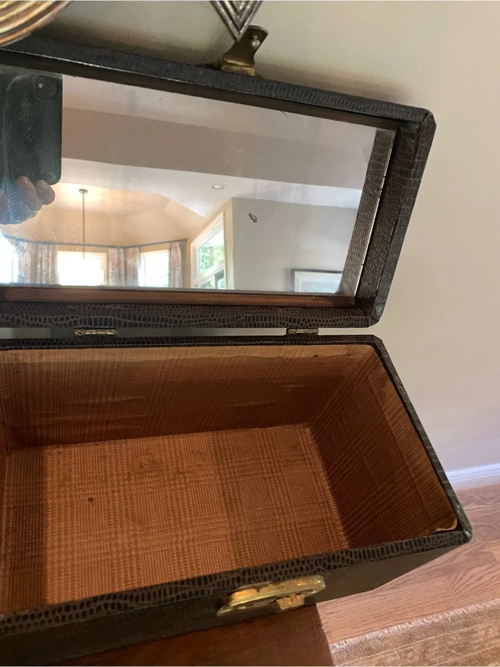 VTG or antique Faux Croc Train Case with Mirror. Lauren style decor